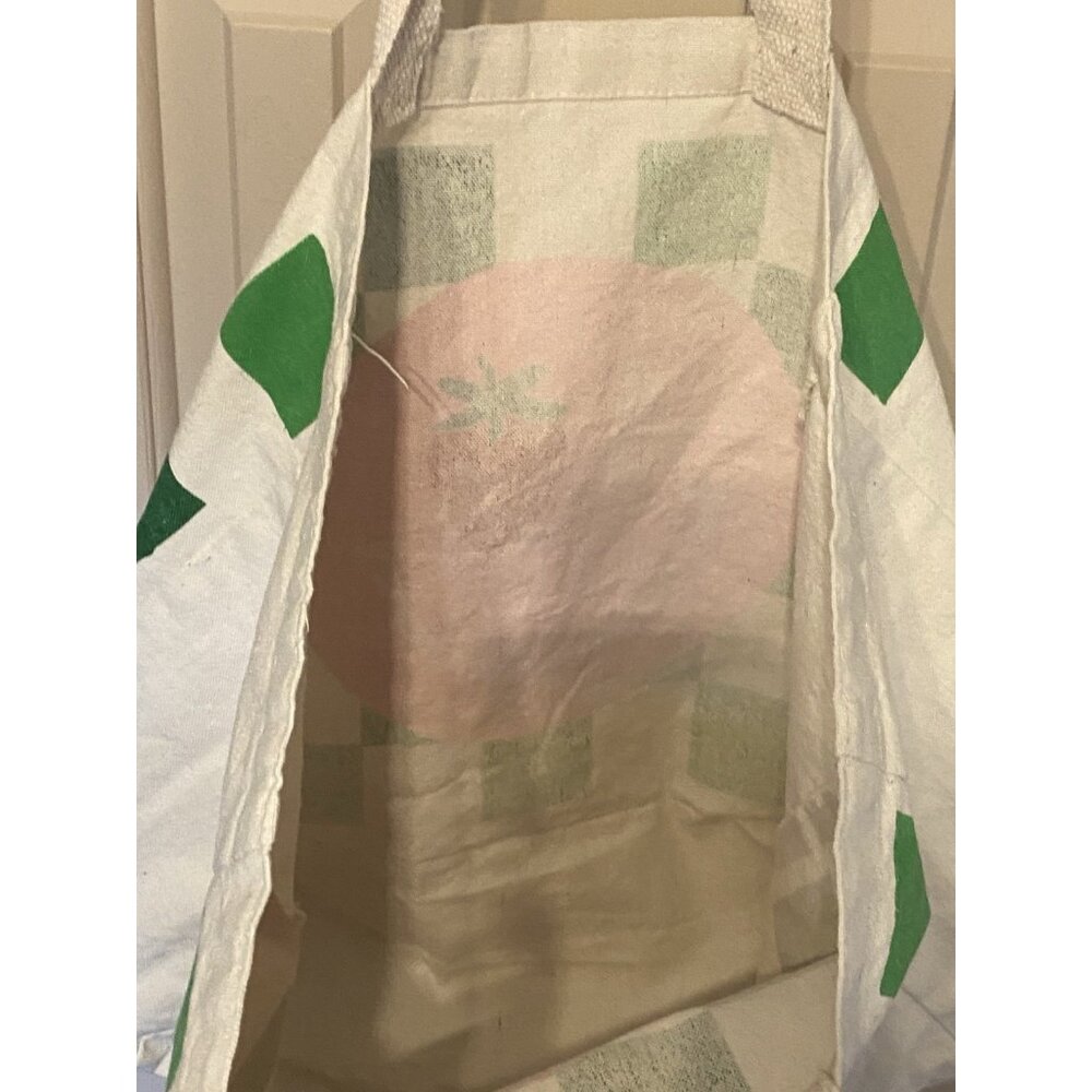 Green White Checker Board Canvas Tote Bag 16x15x6 Pink Smiley Face - Picture 7 of 8